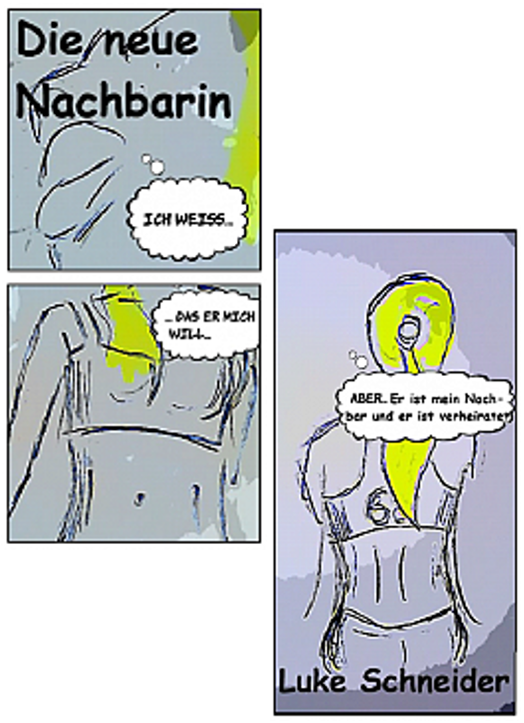 Meine neue Nachbarin I, dreiteilige Zeichnung der Nachbarin